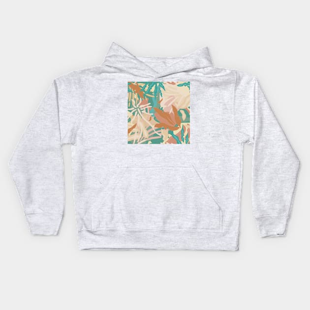 Abstract Tropical Plants / Turquoise and Pastels Kids Hoodie by matise